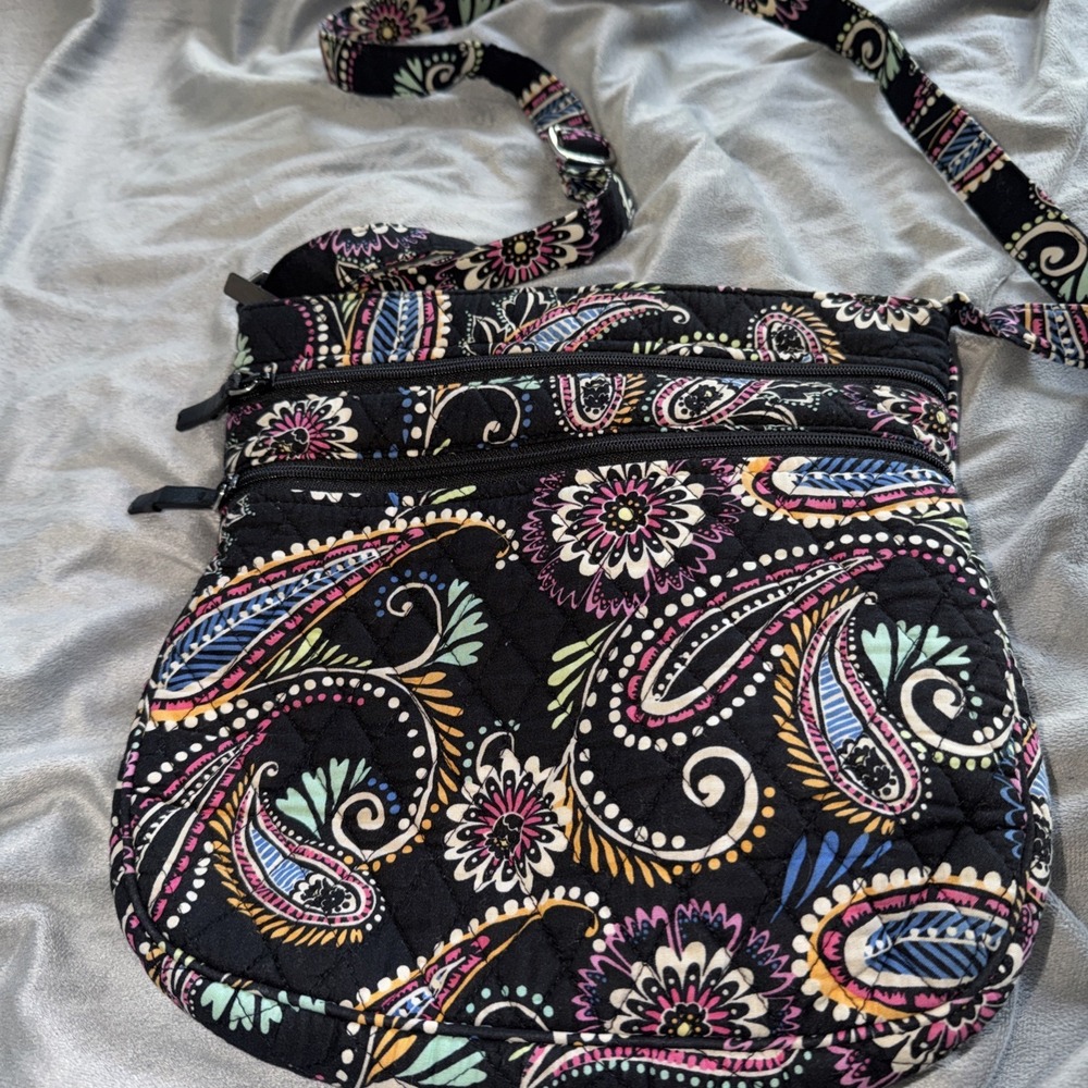 Vera Bradley Crossbody Bag Bandana Swirl Black Pink Paisley Floral
